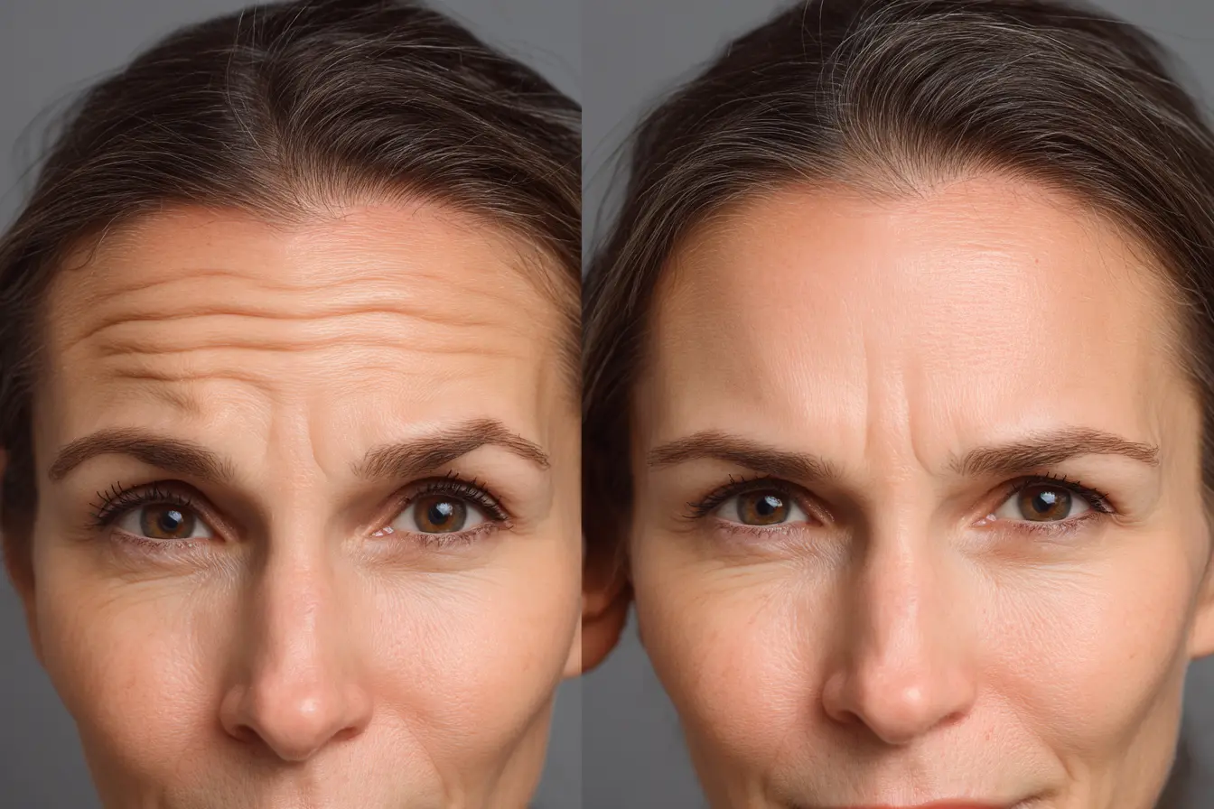 Before and after Botox treatment for forehead lines at Cloud Nine Medical Aesthetics Rhigos